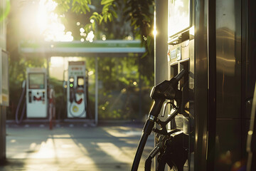 Fuel nozzle or fuel dispenser in gas station, one of the world's most traded commodities and vital to the economy, increase and decrease in oil prices, demand supply in oil