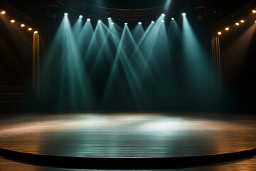 Modern dance stage lighting with blue and green illumination for entertainment show - obrazy, fototapety, plakaty