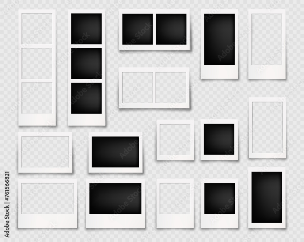 Poster realistic instant photo frames for pictures. vector isolated empty squares for photography for album