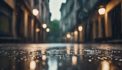 Naklejka premium rainy day in the city, rainy day scene, empty street, rain drops on the ground