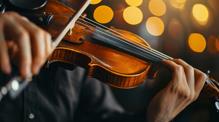 A close-up of a talented violinist playing a soulful melody during a classical concert photograph