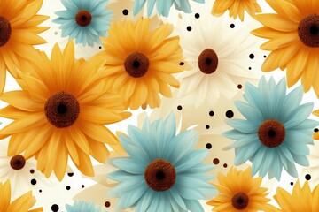 Yellow and Blue Flowers Arrangement on White Background - obrazy, fototapety, plakaty