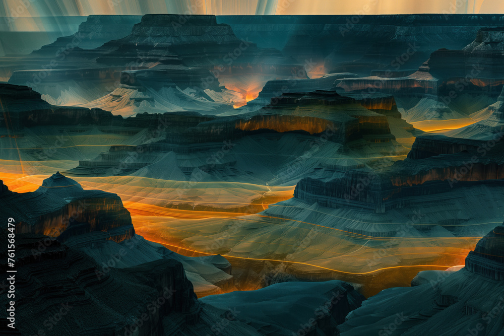Aufkleber surreal colorful landscape inspired by grand canyon. rock texture, rock formations. abstract colorfu