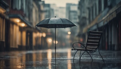 Obraz na płótnie Canvas rainy day in the city, rainy day scene, empty street, rain drops on the ground