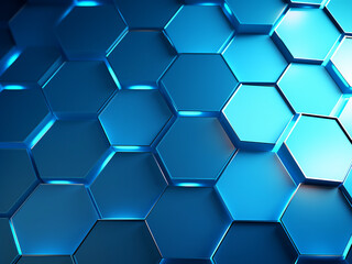 Illustration of polyhedrons on blue background. AI Generation.