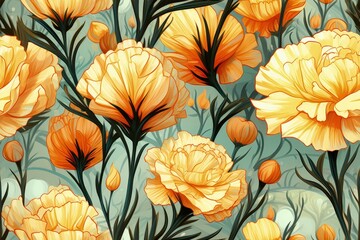 Orange Flowers on Blue Background