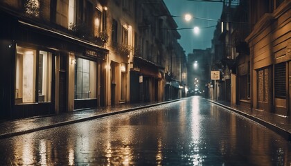 Fototapeta na wymiar rainy day in the city, rainy day scene, empty street, rain drops on the ground