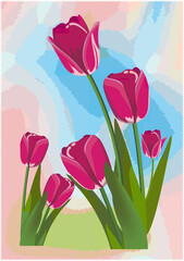 composition with spring, colorful tulips - 761569686