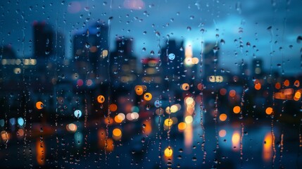 view of the city out of focus at night with rain