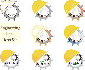 icon, vector, illustration set, simple, design, color, company, combination, web, flat design, construction, labor, logo, be builder, gear, helmet, gear, construction, logo, construction company, bran