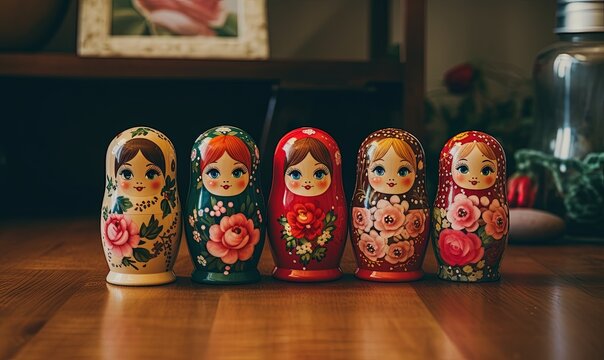 Colorful wooden dolls, matryoshka dolls
