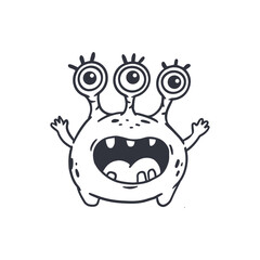 Cute cartoon monster on white background.Icon monster.Happy Alien.Coloring.Doodle Funny monster.
