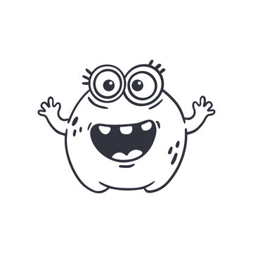 Cute cartoon monster on white background.Icon monster.Happy Alien.Coloring.Doodle Funny monster.