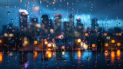 view of the city at night with rain
