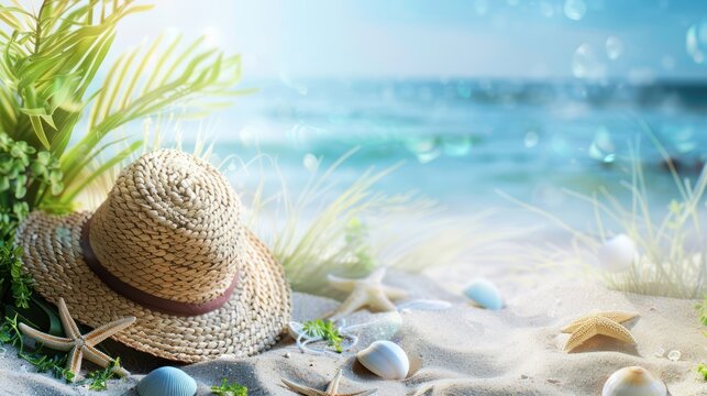 An image of summer holiday background with sea and summer outfit 