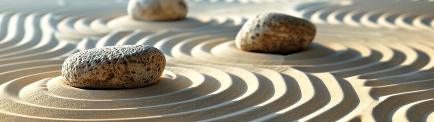 Zen Garden, Symmetrical sand patterns, Peaceful Meditation - obrazy, fototapety, plakaty