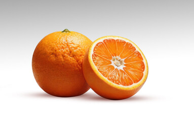 orange whole and onecut in half on silver background - 761572089