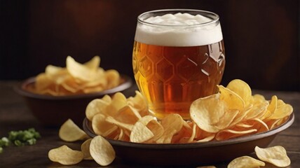 chips with a glass of beer - 761572650