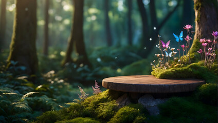 Enchanted Podium with a Fairy Forest for promote Cosmetic Concept