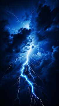 Majestic lightning strike branching out across a stormy night sky, mystical thunderbolt