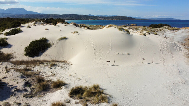 Sand dunes shaped by the wind in Capo Comino, east coast of Sardinia