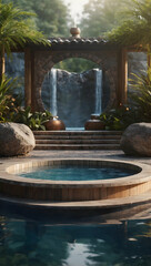 Rejuvenating Podium with a Hot Springs for promote Cosmetic Concept