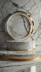 Abstract Podium with Swirling Marble Textures for promote Cosmetic Concept