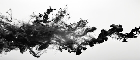 Explosive monochrome ink dispersion in water, symbolizing chaos, transformation, and the dynamic interplay between form and medium