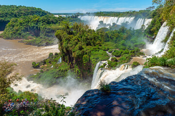 Wide angle Iguazu Falls landscape, Argentina.