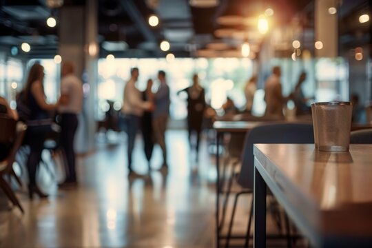 Blurred background of a modern cafe with people socializing and soft lighting, creating a warm and inviting atmosphere. Concept of socializing, relaxation, and contemporary lifestyle.
 - Powered by Adobe