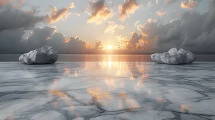 Selbstklebende Fototapeten Sonnenuntergang am Meer Blauer Himmel mit Eis © beckett