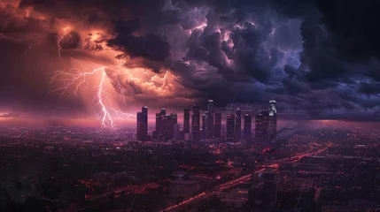 Tuinposter Great electrical storm falling on the city of Los Angeles © Marco