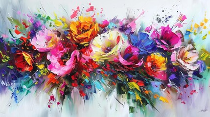 Modern abstract floral paintings, vibrant oils on canvas, brushstrokes and texture