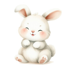 white rabbit watercolor graphics on isolated background