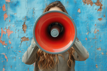 Woman Holding Red and Black Megaphone