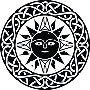 Tribal Sun with Celtic Circle or Ring Knot Pattern