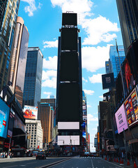 Mock up a blank billboard in New York City during the Christmas season for desired content.