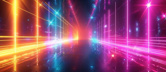 Fototapeta na wymiar Colorful Neon Lights Immersive Digital Rendering in Futuristic Virtual Reality Space