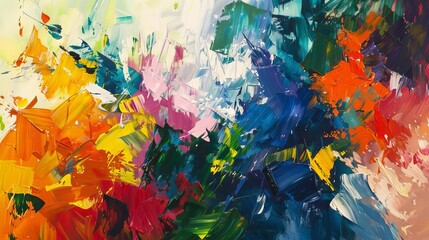 Vibrant Abstract Expressionist Oil Painting with Bold Brushstrokes and Energetic Colors