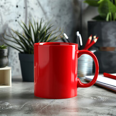 Mock up of an empty red coffee cup for holding desired contents.