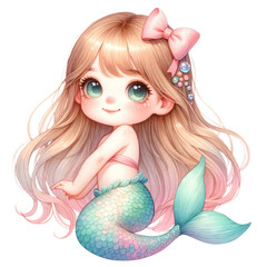 Cute mermaid with watercolor illustration 