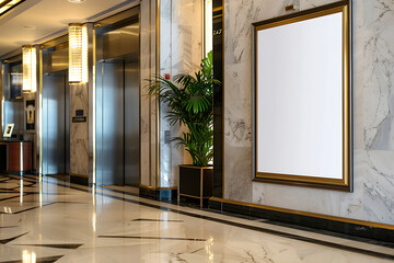 Mockup of a blank sign for advertising content placed in a luxury hotel.