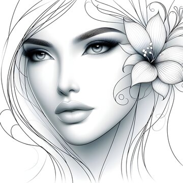 Ai generates beautiful woman face line style black and white luxury makeup beauty aesthetics salon spa illustration	