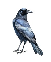 Fototapeta premium Watercolor illustration of a crow bird isolated on white background.