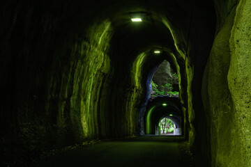 珍しい形の素掘りのトンネル