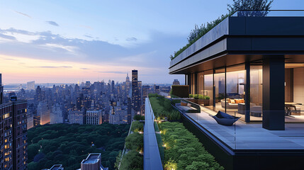 Luxury Penthouse Terrace Overlooking Central Park at Twilight