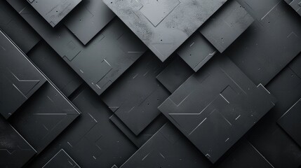 Abstract texture black anthracite dark gray silver background banner with 3d geometric for website, business, print design template metallic metall paper pattern illustration, overlapping layers - obrazy, fototapety, plakaty