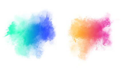 Blue & Orenge Powder Explosion On White Background, Colour  Graphic