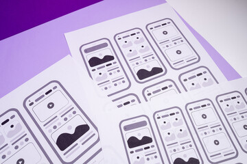 UX mobile application wireframe. Sketch, prototype, framework, layout future app design project....