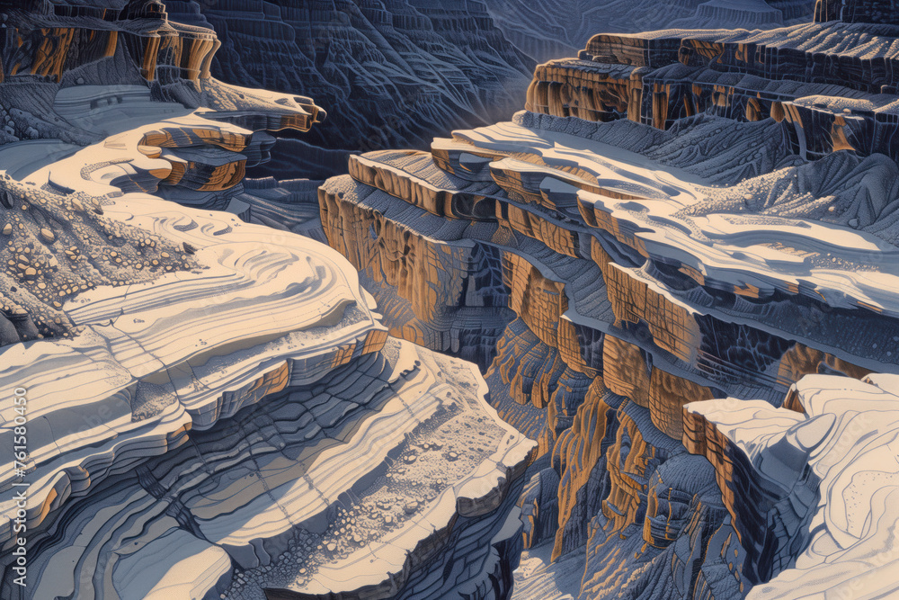Poster surreal colorful landscape inspired by grand canyon. rock texture, rock formations. abstract colorfu